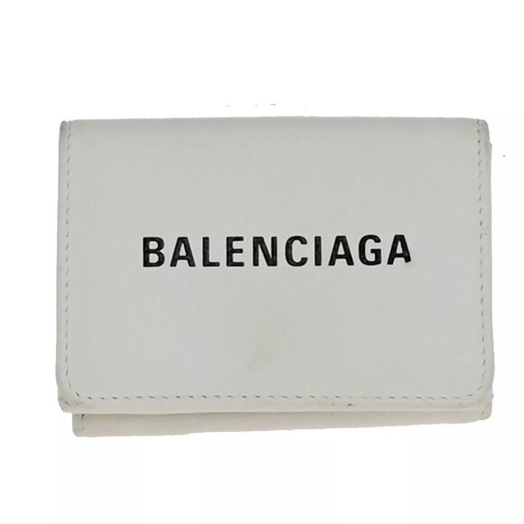 BALENCIAGA Logo Everyday Mini Trifold Compact Wallet Leather White Italy - Picture 15 of 16